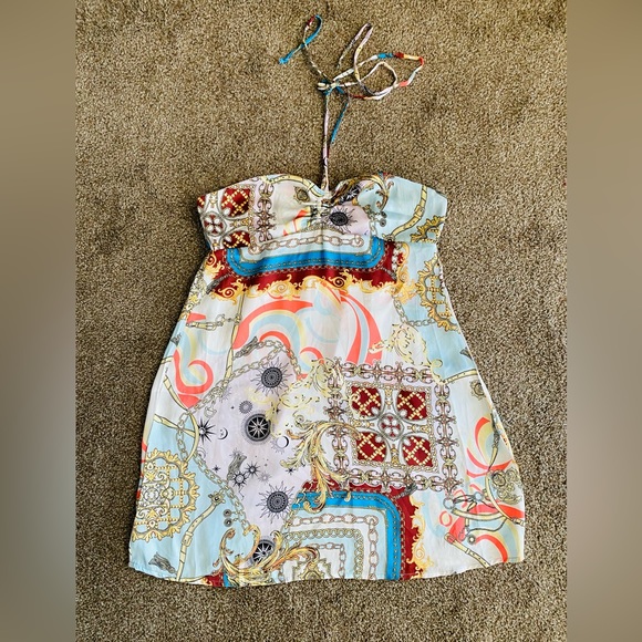 TIMING HALTER SATIN PRINT DRESS - L - Picture 2 of 8